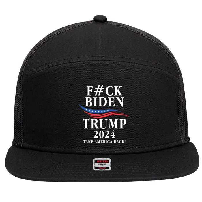 Fuck Biden American President Donald Trump 2024 Election US Flag 7 Panel Mesh Trucker Snapback Hat