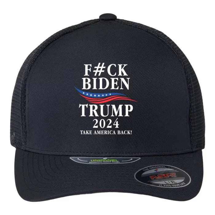 Fuck Biden American President Donald Trump 2024 Election US Flag Flexfit Unipanel Trucker Cap