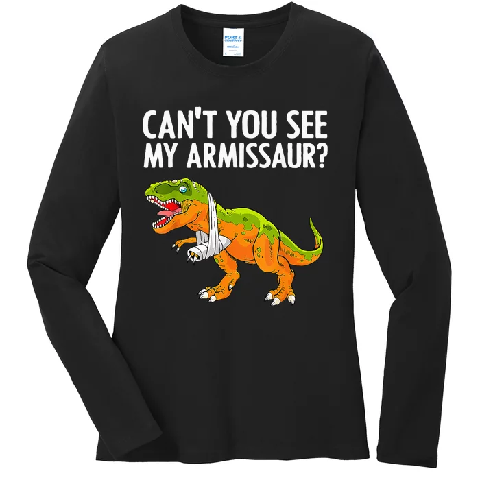 Funny Broken Arm For Hand Wrist Injury Dinosaur Ladies Long Sleeve Shirt