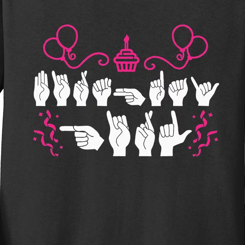 funny Birthday ASL American Sign Language Kids Long Sleeve Shirt