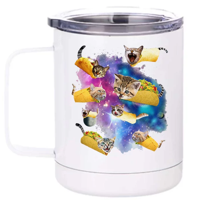 Funny Burrito And Taco Cat In Space Tacocat Tee Gift Idea Front & Back 12oz Stainless Steel Tumbler Cup