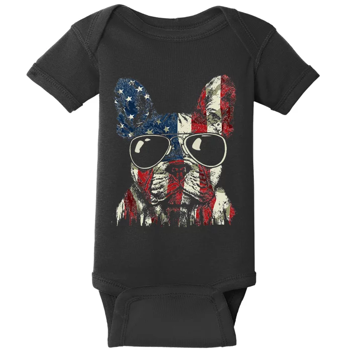 French Bulldog American USA Flag 4th of July Frenchie Baby Bodysuit