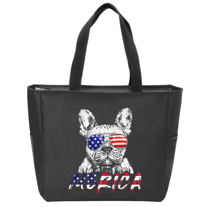 French Bulldog American USA Flag Merica 4th Of July Frenchie Zip Tote Bag