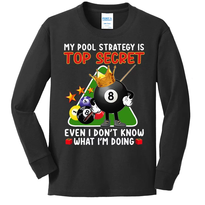 Funny Billiards Art For Men Women Billiards Pool Players Kids Long Sleeve Shirt