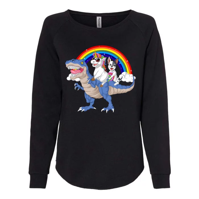 French Bulldog And Unicorn Riding Dinosaur Womens California Wash Sweatshirt