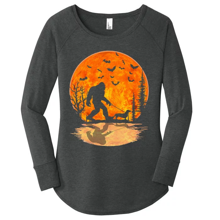 Funny Bigfoot and Wiener Dog Halloween Costume Women's Perfect Tri Tunic Long Sleeve Shirt