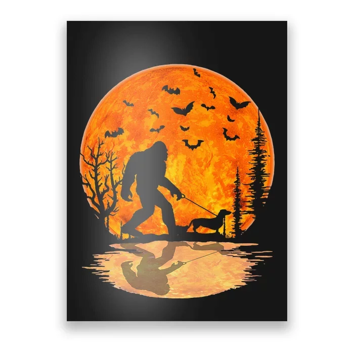 Funny Bigfoot and Wiener Dog Halloween Costume Poster