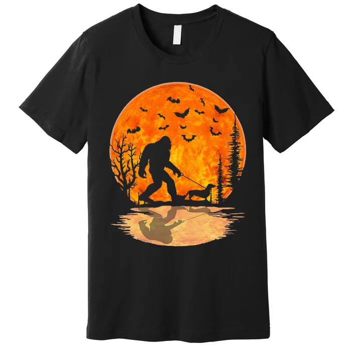 Funny Bigfoot and Wiener Dog Halloween Costume Premium T-Shirt