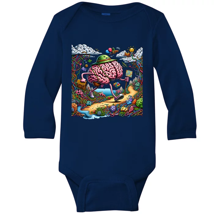 Funny Brain Adventure AlzheimerS For Patient And Caregivers Great Gift Baby Long Sleeve Bodysuit