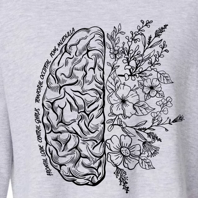 Floral Brain Anatomy Nurse Nursing Anatomical Neurosurgery Gift Cropped Pullover Crew