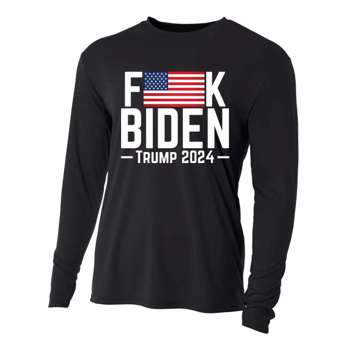 Fuck Biden American Flag Trump 2024 Shirt Cooling Performance Long Sleeve Crew