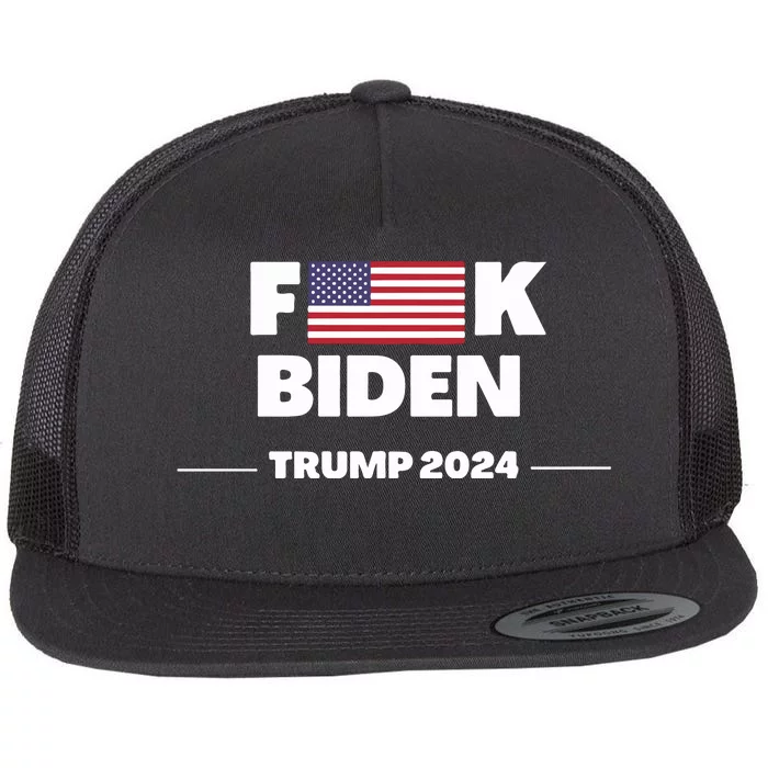 Fuck Biden American Flag Impeach Biden Trump 2024 Flat Bill Trucker Hat