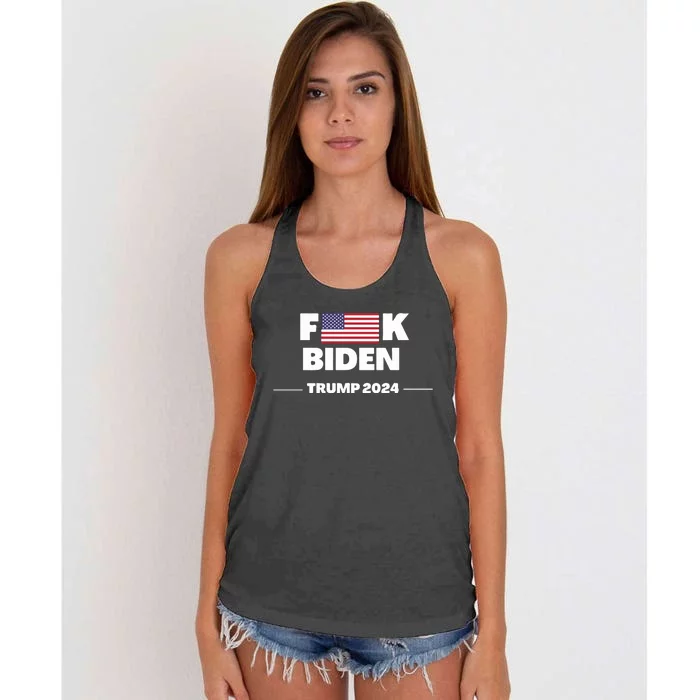 Fuck Biden American Flag Impeach Biden Trump 2024 Women's Knotted Racerback Tank