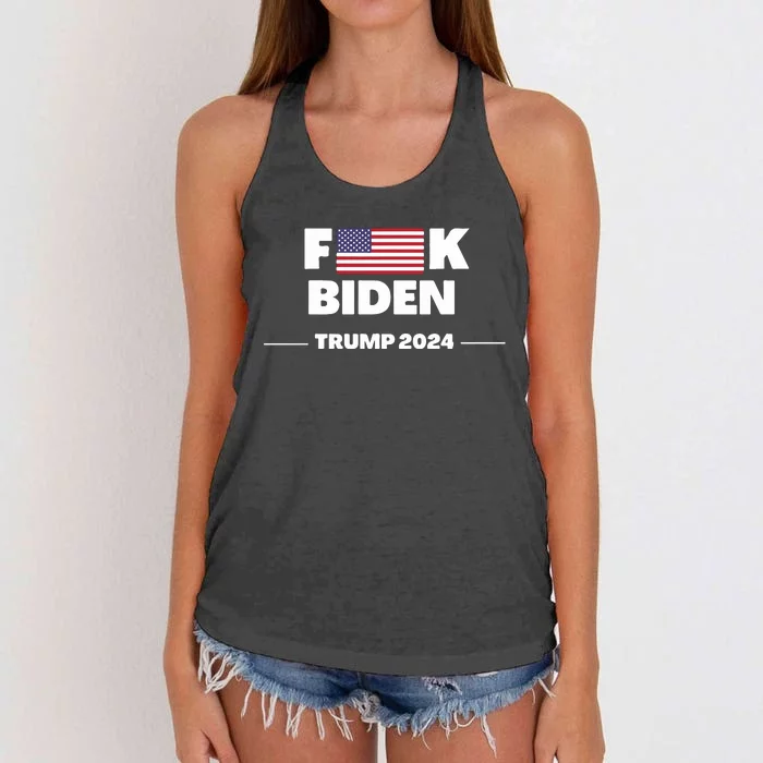 Fuck Biden American Flag Impeach Biden Trump 2024 Women's Knotted Racerback Tank