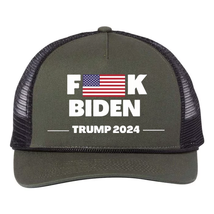 Fuck Biden American Flag Impeach Biden Trump 2024 Retro Rope Trucker Hat Cap