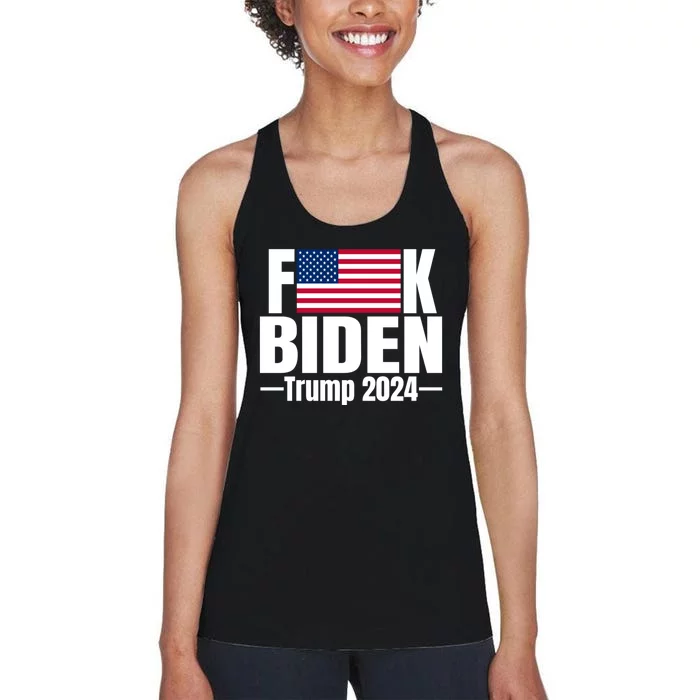 Fuck Biden American Flag Anti Biden Trump 2024 Women's Racerback Tank