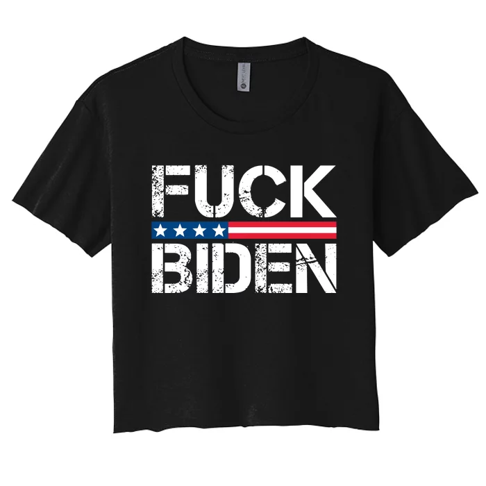 Fuck Biden American Flag Funny Anti Biden Fuck Joe Biden Women's Crop Top Tee