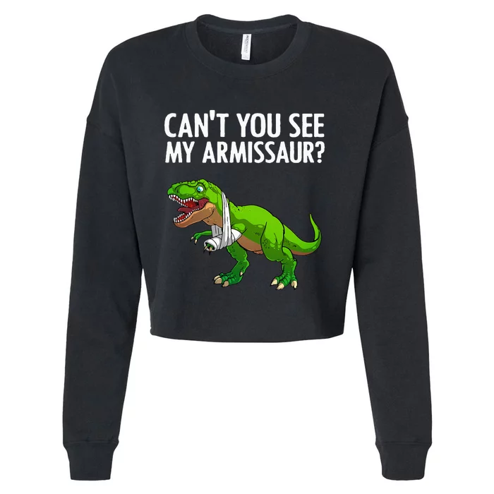 Funny Broken Arm For Hand Wrist Injury Dinosaur Cropped Pullover Crew