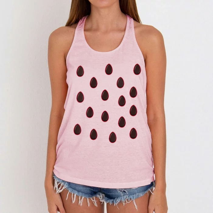 Funny Black And Red Watermelon Seeds Pattern Halloween Christmas Women's Knotted Racerback Tank