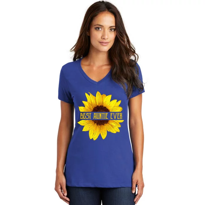 Funny Best Auntie Ever Sunflower Fun Aunt Gift Women's V-Neck T-Shirt