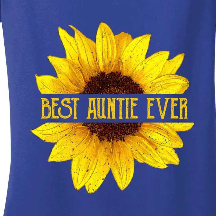 Funny Best Auntie Ever Sunflower Fun Aunt Gift Women's V-Neck T-Shirt