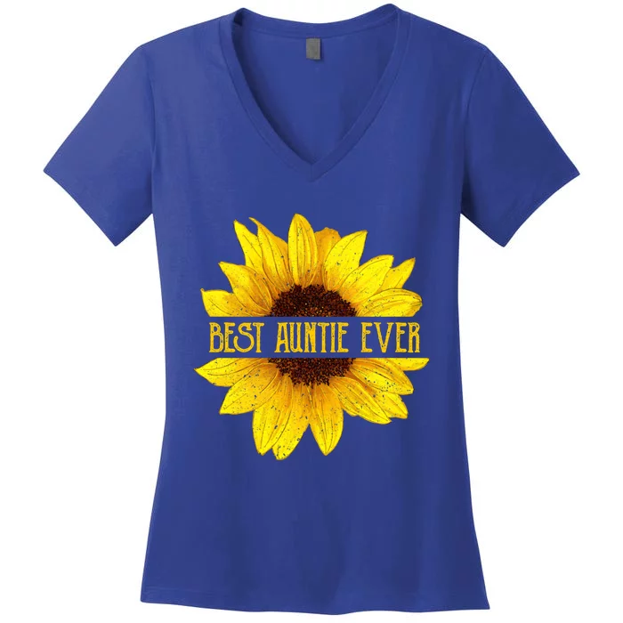 Funny Best Auntie Ever Sunflower Fun Aunt Gift Women's V-Neck T-Shirt