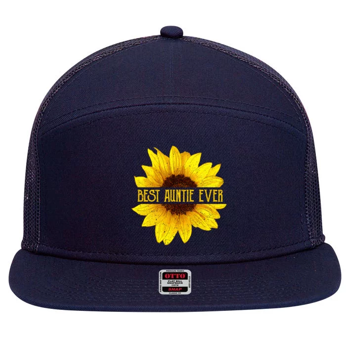 Funny Best Auntie Ever Sunflower Fun Aunt Gift 7 Panel Mesh Trucker Snapback Hat