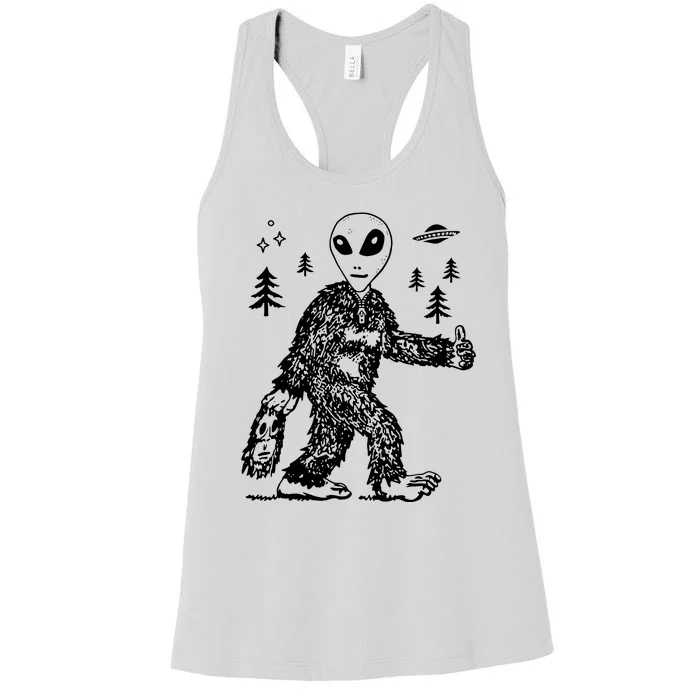 Funny Bigfoot Alien UFO Sasquatch Men Women Gifts Women's Racerback Tank