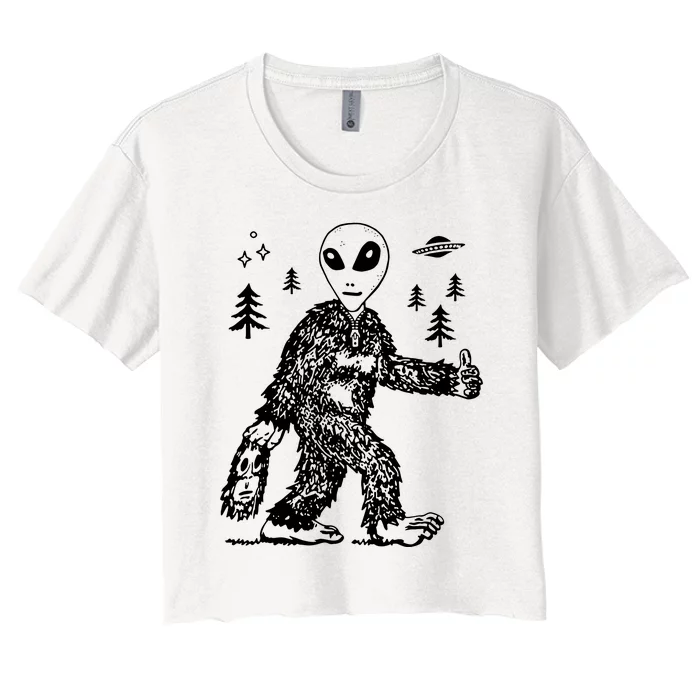 Funny Bigfoot Alien UFO Sasquatch Men Women Gifts Women's Crop Top Tee