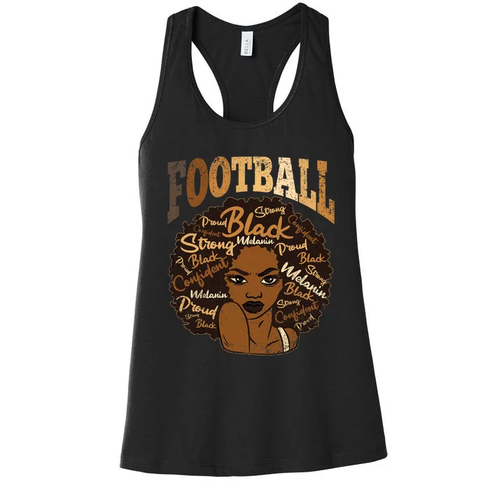 Football Black Afro Woman Black History Month BLM Melanin Women's Racerback Tank