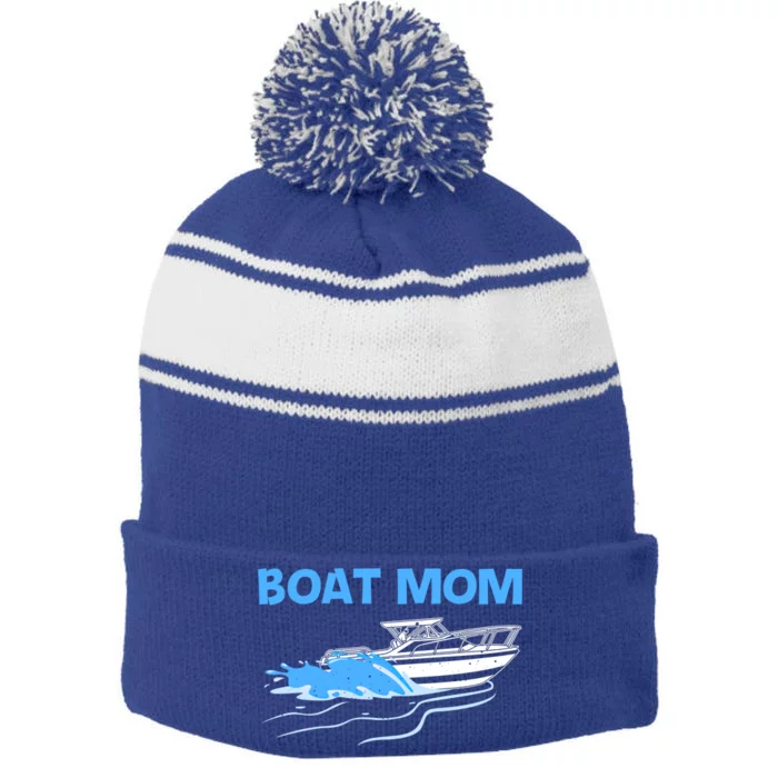 Funny Boating Art For Mom Mother Boat Captain Boater Pontoon Gift Stripe Pom Pom Beanie