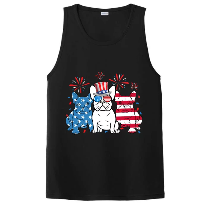 French Bulldog American Flag Fireworks 4th Of July Dog Lover Performance Tank