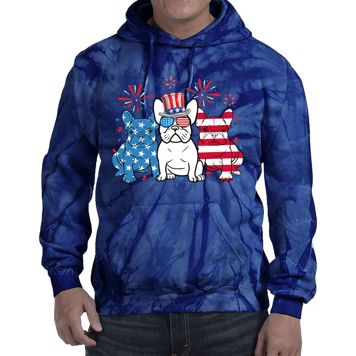 French Bulldog American Flag Fireworks 4th Of July Dog Lover Tie Dye Hoodie