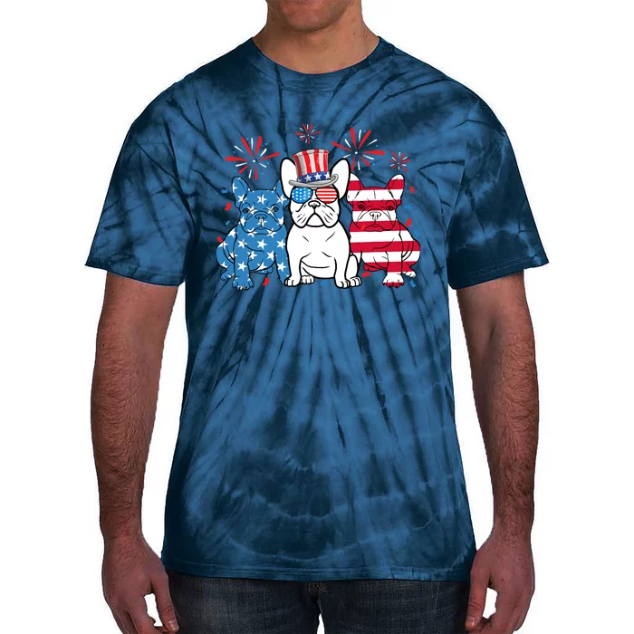 French Bulldog American Flag Fireworks 4th Of July Dog Lover Tie-Dye T-Shirt