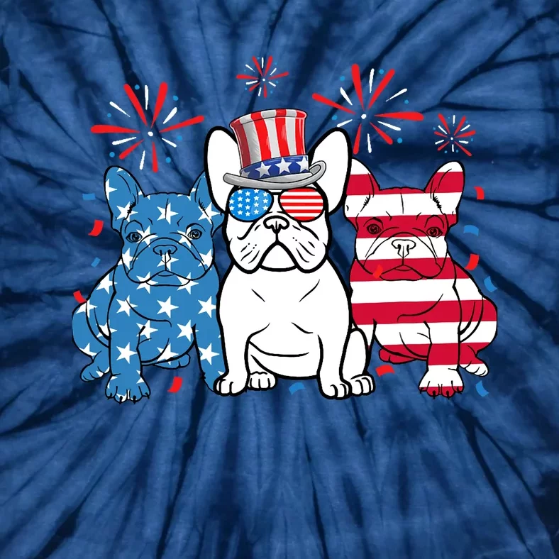 French Bulldog American Flag Fireworks 4th Of July Dog Lover Tie-Dye T-Shirt