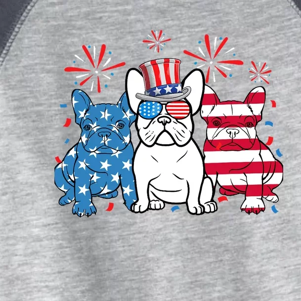 French Bulldog American Flag Fireworks 4th Of July Dog Lover Toddler Fine Jersey T-Shirt