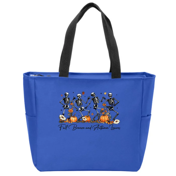 Fall Breeze And Autumn Leaves Skeleton Dancing Halloween Zip Tote Bag