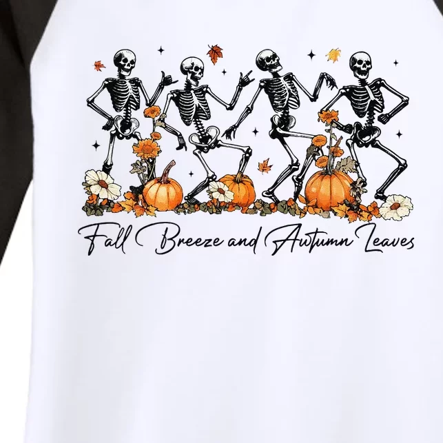 Fall Breeze And Autumn Leaves Skeleton Dancing Halloween Women's Tri-Blend 3/4-Sleeve Raglan Shirt