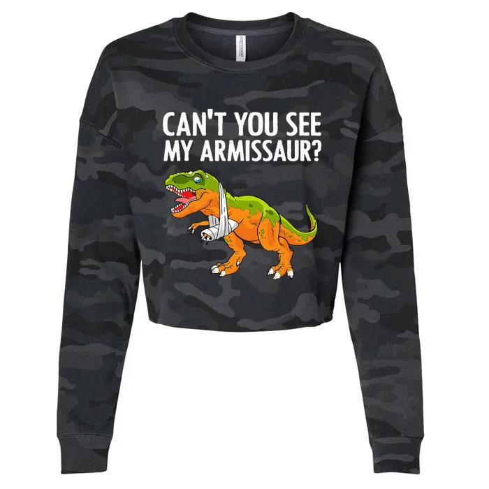 Funny Broken Arm For Hand Wrist Injury Dinosaur Cropped Pullover Crew