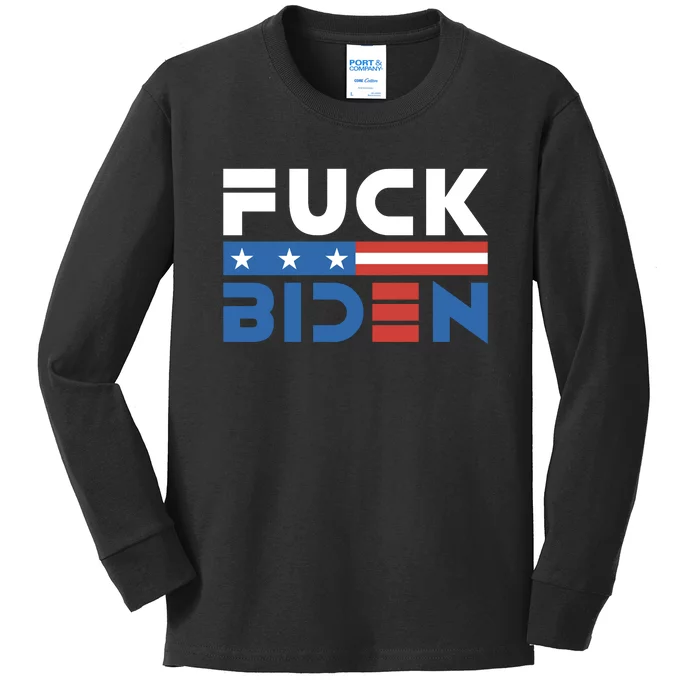 Fuck Biden American Flag Anti Biden Fuck Joe Biden Kids Long Sleeve Shirt