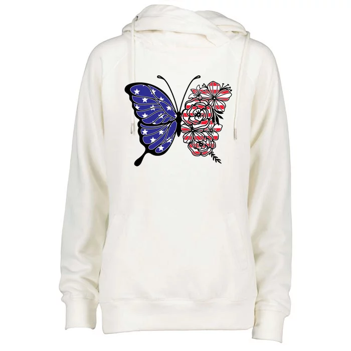 Floral Butterfly American Flag 4th Of July Meaningful Gift Womens Funnel Neck Pullover Hood