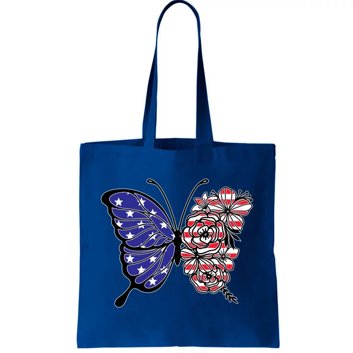 Floral Butterfly American Flag 4th Of July Meaningful Gift Tote Bag