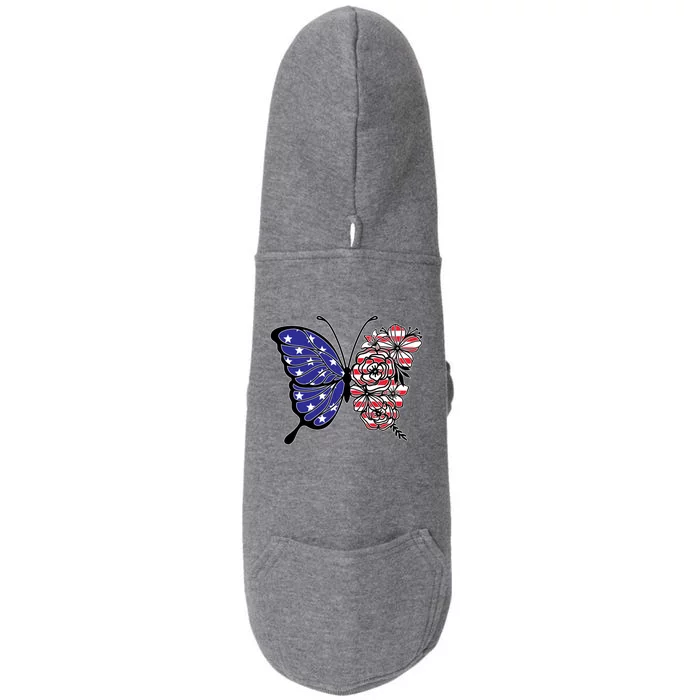 Floral Butterfly American Flag 4th Of July Meaningful Gift Doggie 3-End Fleece Hoodie