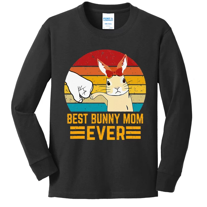 Funny Best Bunny Mom Ever Rabbit Bunny Gift Kids Long Sleeve Shirt