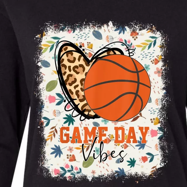 Floral Bleached Basketball Game Day Vibes Basketball Mom Womens Cotton Relaxed Long Sleeve T-Shirt