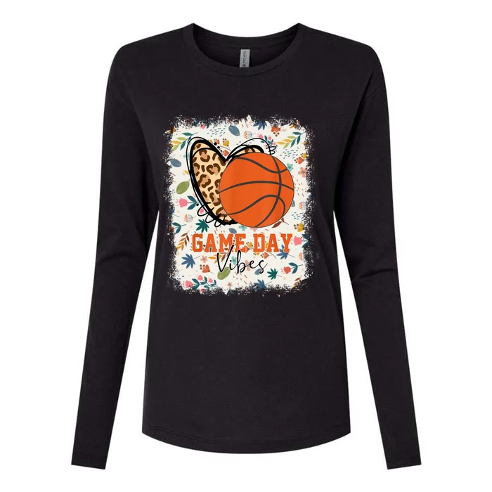 Floral Bleached Basketball Game Day Vibes Basketball Mom Womens Cotton Relaxed Long Sleeve T-Shirt