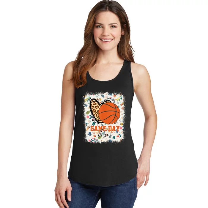 Floral Bleached Basketball Game Day Vibes Basketball Mom Ladies Essential Tank