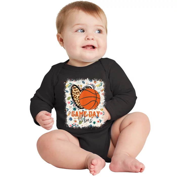 Floral Bleached Basketball Game Day Vibes Basketball Mom Baby Long Sleeve Bodysuit