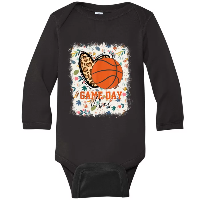 Floral Bleached Basketball Game Day Vibes Basketball Mom Baby Long Sleeve Bodysuit