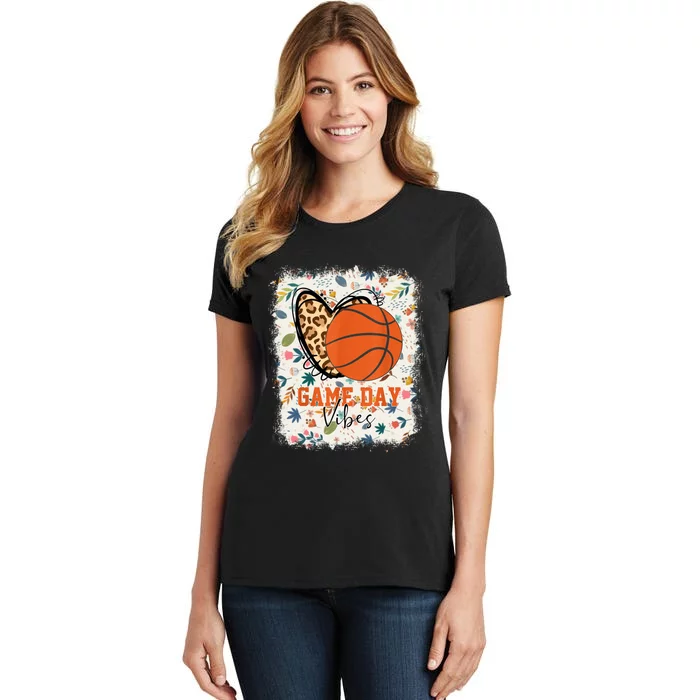 Floral Bleached Basketball Game Day Vibes Basketball Mom Women's T-Shirt